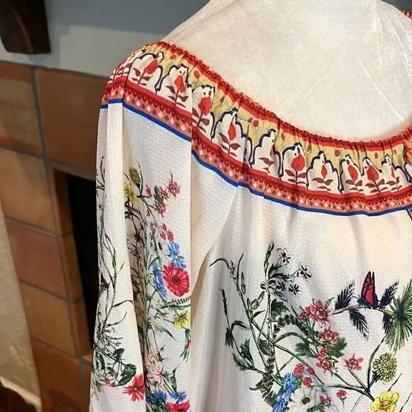 Umgee Border Bell Sleeve Dress - Natural, S! - Picture 4 of 9